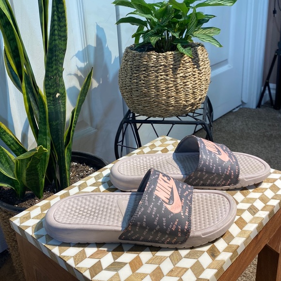 Nike Shoes - Pink and gray Nike slides